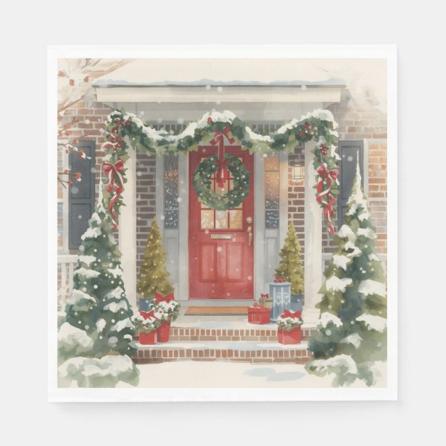 Cute Snowy Christmas Porch  Serviette (Vorderseite)