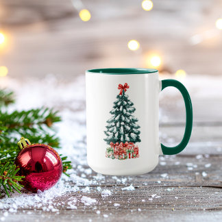 Cute Snowy Christmas Tree Green Tasse