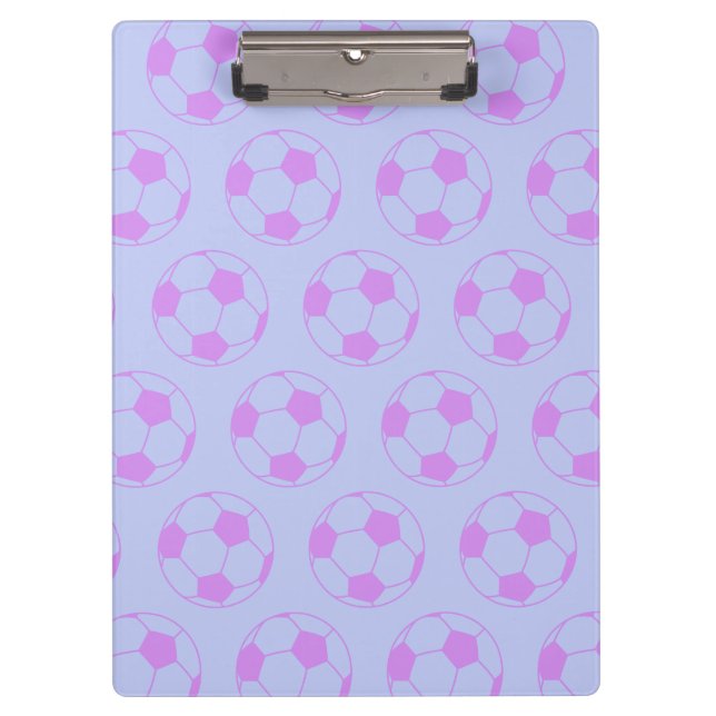 Cute Soccer Ball Pattern in Purple and Blue Klemmbrett (Vorderseite)