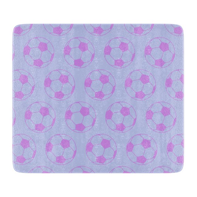 Cute Soccer Ball Pattern in Purple and Blue Schneidebrett (Vorderseite)