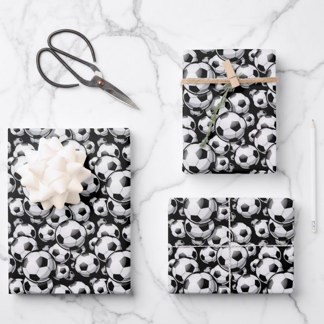 cute Soccer ball sports pattern Wrapping  Geschenkpapier Set (Vorderseite)