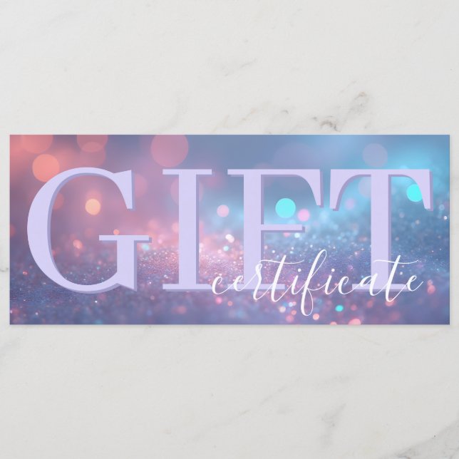 Cute Soft Glitter Pastel Purple Gift Certificate Save The Date (Vorderseite)