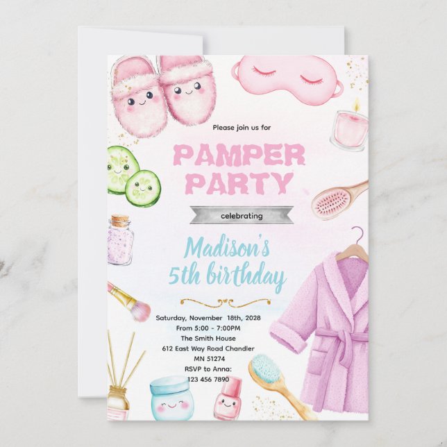 Cute spa pamper slumber party invitation einladung (Vorderseite)