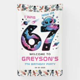 Cute Space 7th Birthday | Six & Seven Year Old Banner
