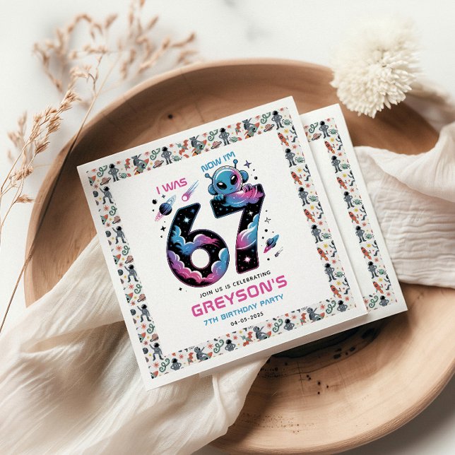 Cute Space 7th Birthday | Six & Seven Year Old Serviette (Cute Space 7th Birthday | Six & Seven Year Old Napkins
)