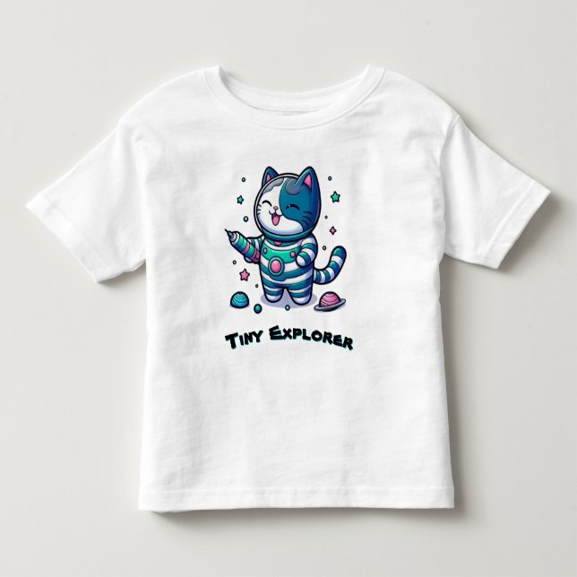 🚀 Cute Space Cat Astronaut 🐱  Kleinkind T-shirt (Vorderseite)