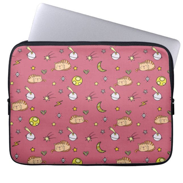 Cute Space Cat Pattern – Adorable Cosmic Kitty Laptopschutzhülle (Vorderseite)