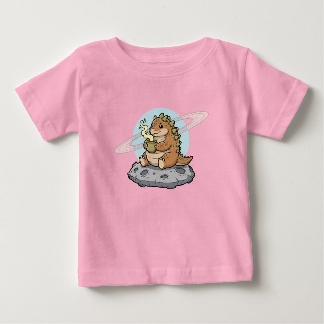 Cute Space Dinosaur Coffee Illustration Baby T-shirt (Vorderseite)