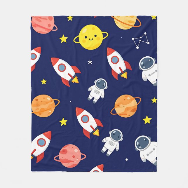 Cute Space Explorer Kids Pattern Fleecedecke (Vorderseite)