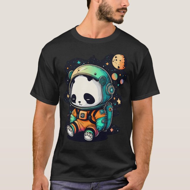 Cute Space Panda In Astronaut Space Suit Stars And T-Shirt (Vorderseite)