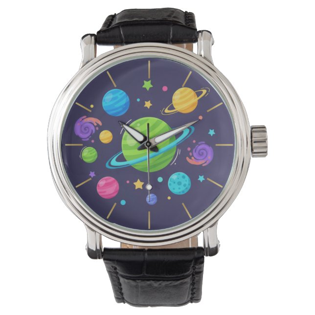 Cute Space Planets Watch Armbanduhr (Vorderseite)
