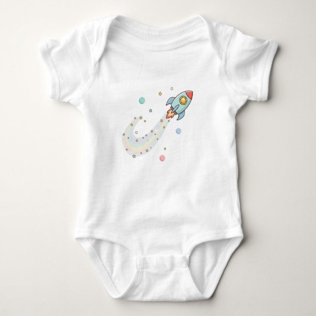 Cute Space Rocket Baby Bodysuit – Pastel Galaxy St Baby Strampler (Vorderseite)