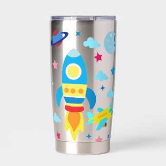 Cute Spacecraft Rocket Ships Pattern Thermobecher