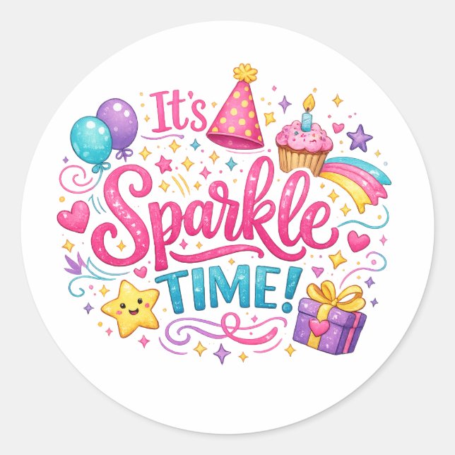 Cute Sparkle Time Girly Aesthetic Sticker Design (Vorderseite)