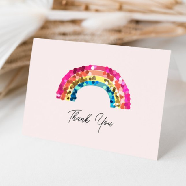 Cute Sparkly Sequin Rainbow Birthday Party Dankeskarte (Von Creator hochgeladen)