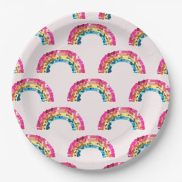 Cute Sparkly Sequin Rainbow Birthday Party Pappteller
