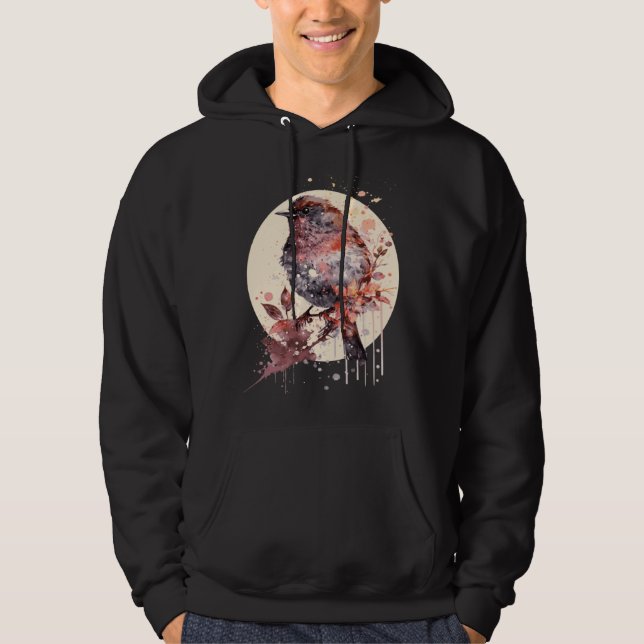 Cute Sparrow Bird Japanese Cherry Blossom Sakura Hoodie (Vorderseite)