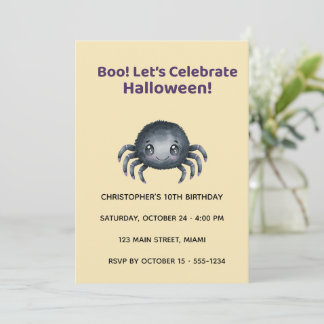 Cute Spider Halloween Birthday Invitation Einladung