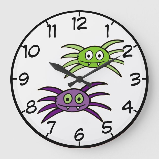 Cute Spiders Halloween Wall Clock Große Wanduhr (Vorderseite)