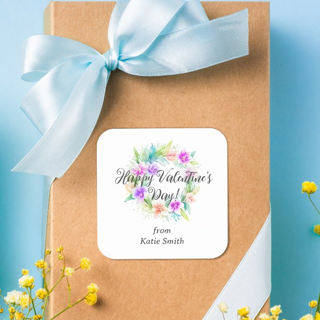 Cute Splendid Cute Floral Valentine's Day Wreath  Quadratischer Aufkleber (Cute Splendid Cute Floral Valentine's Day Wreath Square Sticker. )