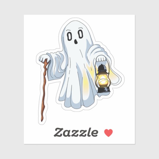 Cute Spooky Ghost with Lantern and Wooden Cane  Aufkleber (Blatt)