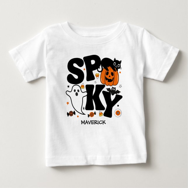 Cute Spooky Halloween Black and Orange Baby T-shirt (Vorderseite)