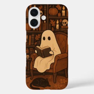 Cute Spooky Library, Autumn Reading Ghost iPhone 16 Hülle