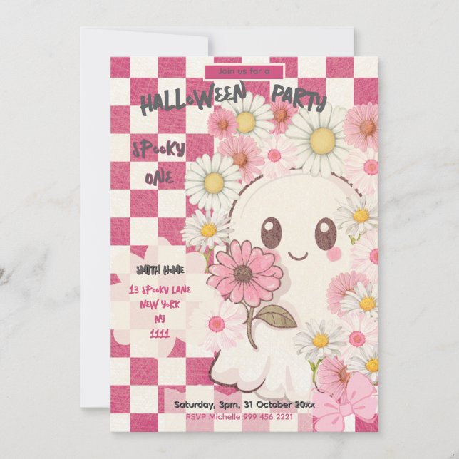 Cute Spooky Pink Daisy Halloween Party Invitation Einladung (Vorderseite)