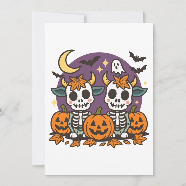 Cute Spooky Skeleton Cows with Pumpkins Invitation Einladung (Vorderseite)