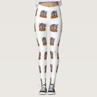 Cute Spooky Skeleton Cows with Pumpkins  Leggings