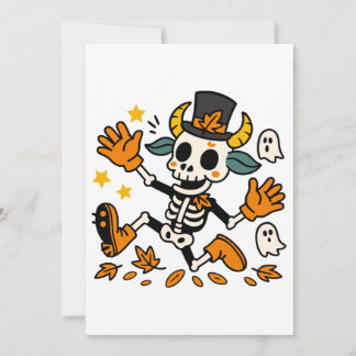 Cute Spooky Skeleton Goat with Top Hat Invitation Einladung