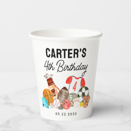 Cute Sports Watercolor Balls Kids Birthday Favor Pappbecher