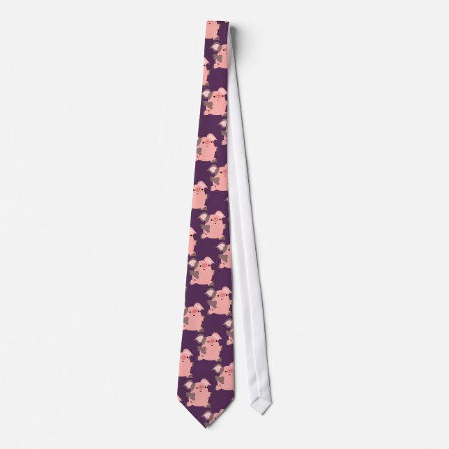 Cute Sporty Cartoon Pig Tie Krawatte (Vorderseite)