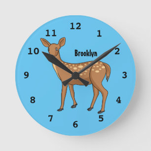 Cute spotted deer cartoon illustration runde wanduhr