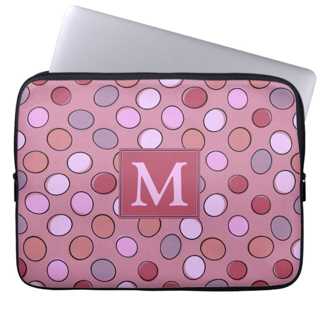 Cute Spotty Pattern Pink Monogram Laptopschutzhülle (Vorderseite)