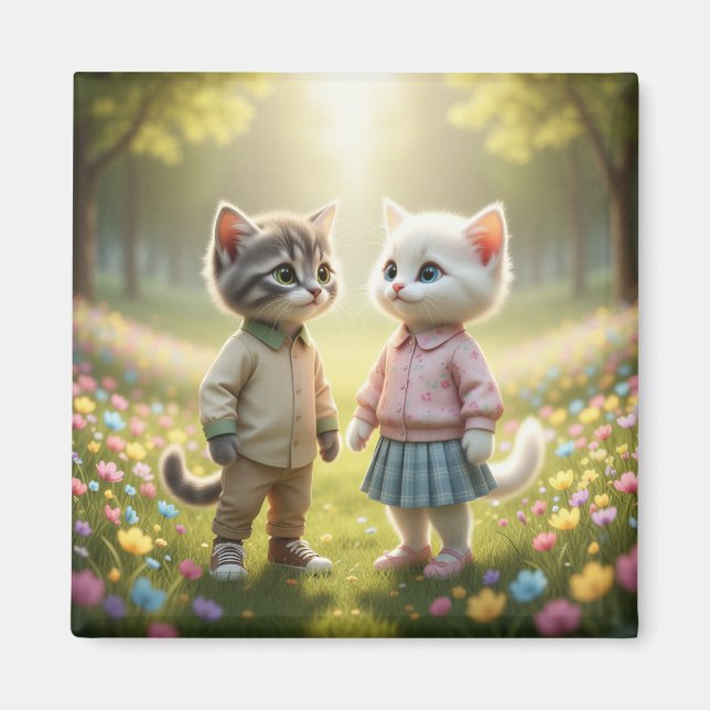 Cute Spring Cat Magnet | Tom & Luna Flower Meadow  (Vorne)