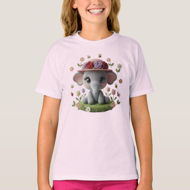 Cute Spring Elephant Crochet Style  T-Shirt (Vorderseite)
