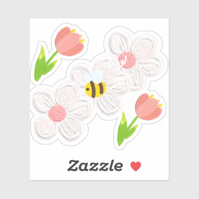Cute Spring Floral Bee Sticker (Blatt)