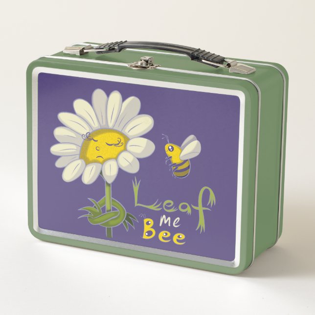 Cute Spring Scene with Daisy Flower and Bee Metall Brotdose (Vorderseite)