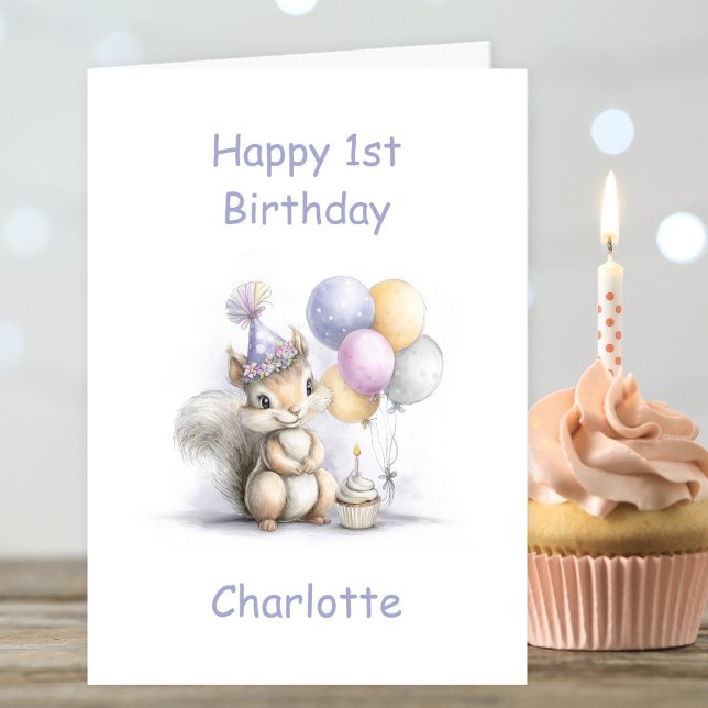 Cute Squirrel 1st Birthday Karte (Von Creator hochgeladen)