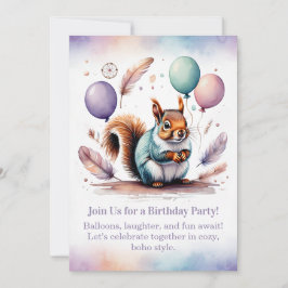 Cute Squirrel Birthday Invitation Woodland Boho Einladung