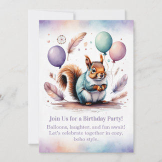 Cute Squirrel Birthday Invitation Woodland Boho  Einladung