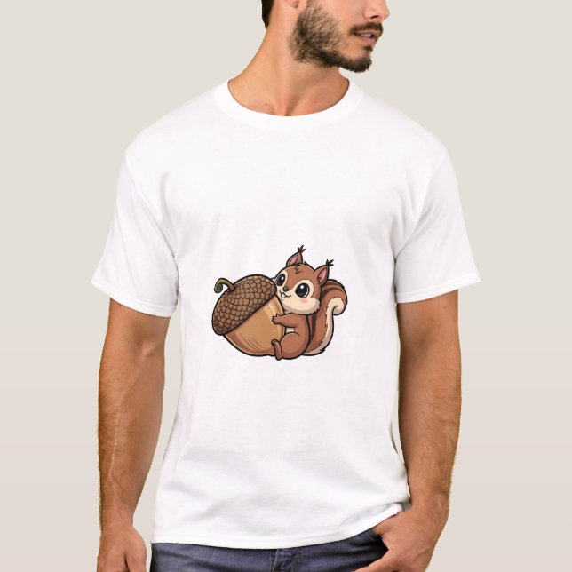 Cute Squirrel Hugging Giant Acorn T-Shirt (Vorderseite)