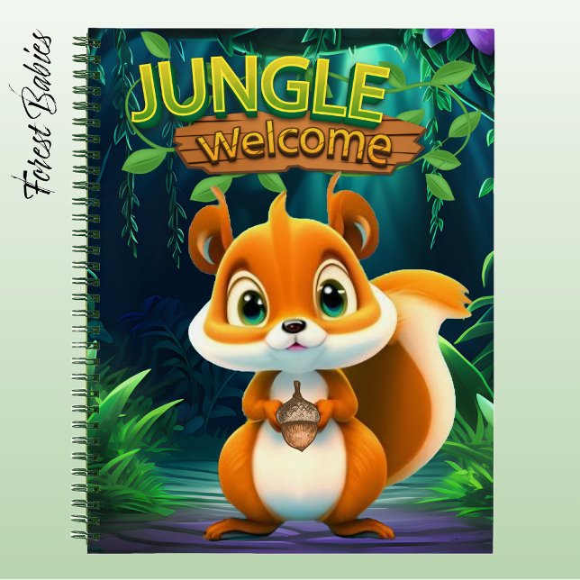 Cute Squirrel Jungle Welcome Woodland Wildlife 🐿 Notizbuch (Cute Wild Squirrel "Jungle Welcome"  Nature Wildlife Animal Cartoon Graphic Fun Forest Notebook 🐿)