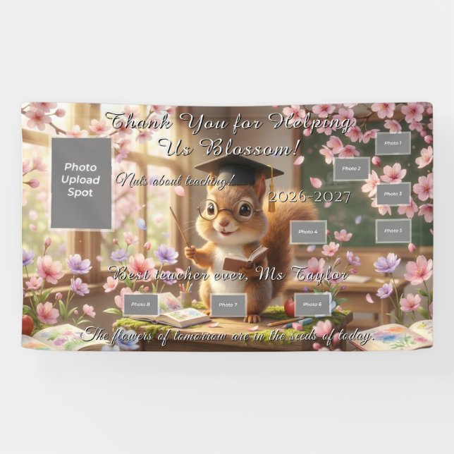 Cute Squirrel Teacher Appreciation Photo Banner (Horizontal)