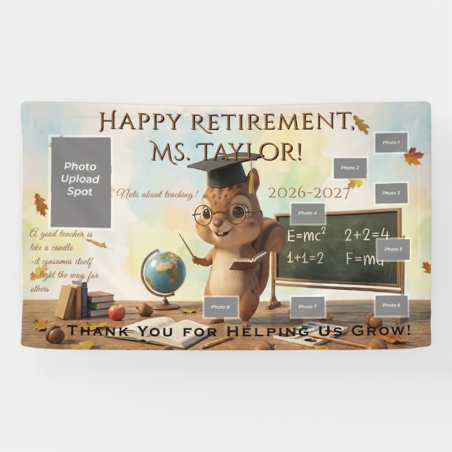 Cute Squirrel Teacher Retirement Photo Banner 2026 (Horizontal)