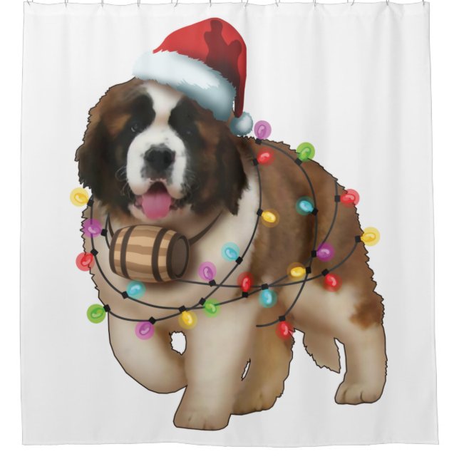 Cute St. Bernard Dog Funny Xmas Holiday Gift Duschvorhang (Vorderseite)