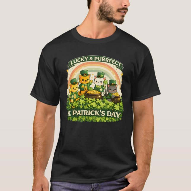 Cute St. Catrick's Day Lucky Cats & Rainbow Men's  T-Shirt (Vorderseite)