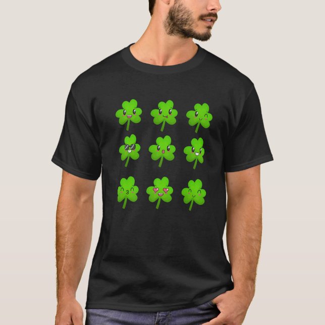 Cute St. Patrick Clovers Face Shamrocks Irish Boys T-Shirt (Vorderseite)