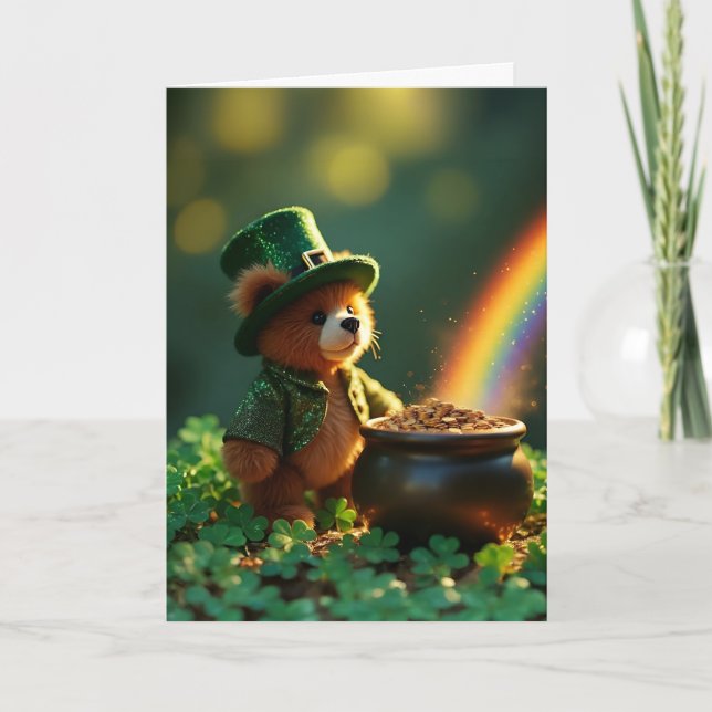 Cute St. Patrick’s Day Teddy Bear Karte (Vorderseite)